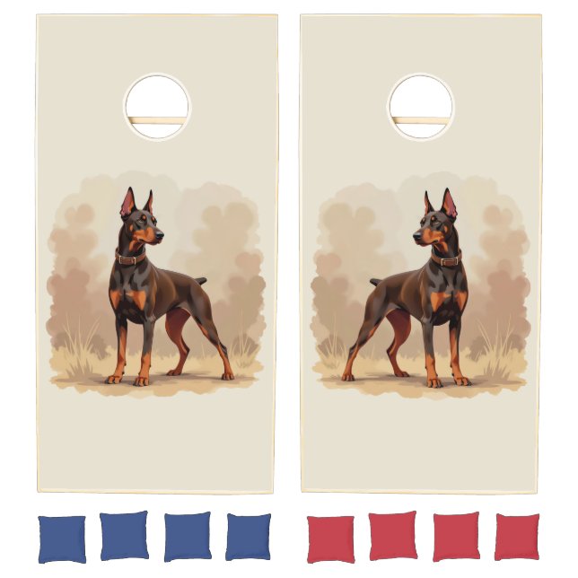 Red Rust Brown Doberman Pinscher Dog Cornhole Set (Set)