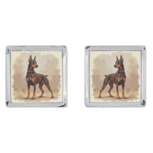 Red Rust Brown Doberman Pinscher Dog Cufflinks