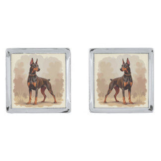 Red Rust Brown Doberman Pinscher Dog Cufflinks