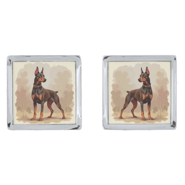 Red Rust Brown Doberman Pinscher Dog Cufflinks (Front)