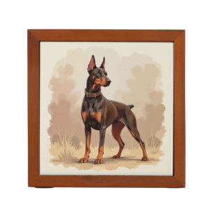 Red Rust Brown Doberman Pinscher Dog Desk Organizer