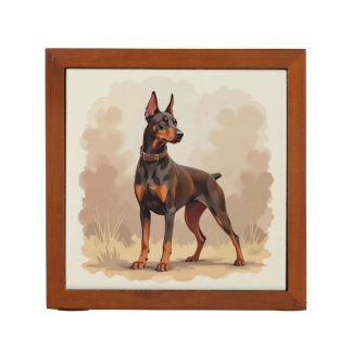 Red Rust Brown Doberman Pinscher Dog Desk Organizer