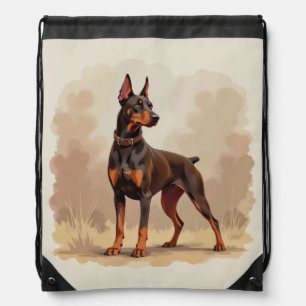 Red Rust Brown Doberman Pinscher Dog Drawstring Bag