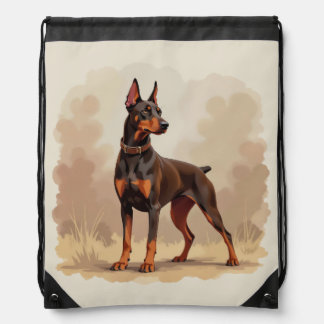 Red Rust Brown Doberman Pinscher Dog Drawstring Bag