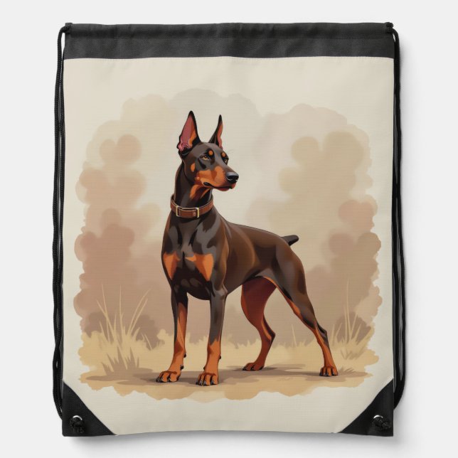Red Rust Brown Doberman Pinscher Dog Drawstring Bag (Front)
