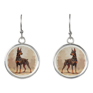 Red Rust Brown Doberman Pinscher Dog Earrings