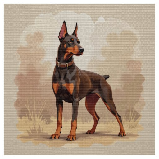 Red Rust Brown Doberman Pinscher Dog Fabric