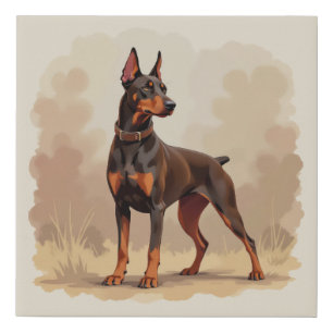 Red Rust Brown Doberman Pinscher Dog Faux Canvas Print