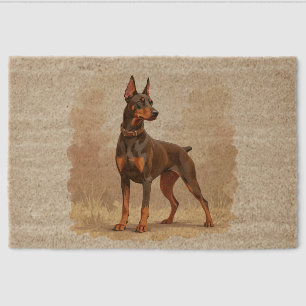 Red Rust Brown Doberman Pinscher Dog Fiber Doormat