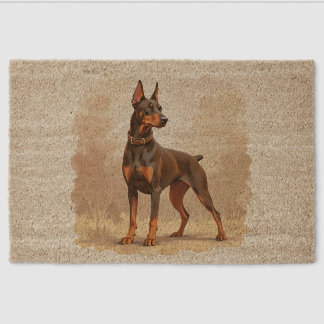 Red Rust Brown Doberman Pinscher Dog Fiber Doormat