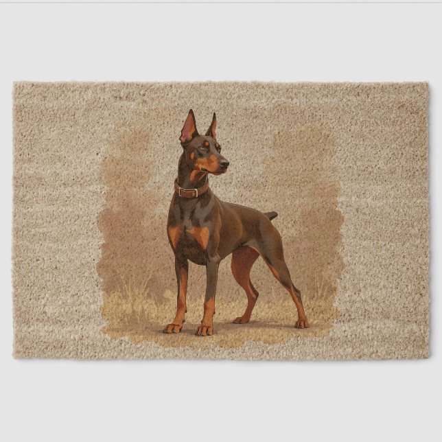 Red Rust Brown Doberman Pinscher Dog Fiber Doormat (Front)