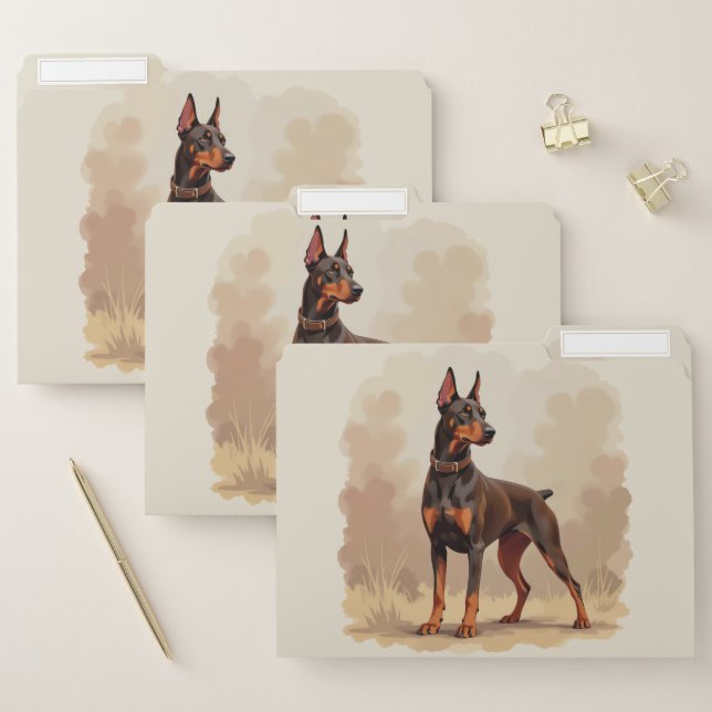 Red Rust Brown Doberman Pinscher Dog File Folder (Set)