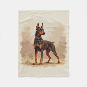 Red Rust Brown Doberman Pinscher Dog Fleece Blanket