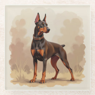 Red Rust Brown Doberman Pinscher Dog Glass Coaster