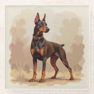 Red Rust Brown Doberman Pinscher Dog Glass Coaster