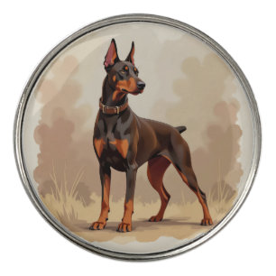 Red Rust Brown Doberman Pinscher Dog Golf Ball Marker