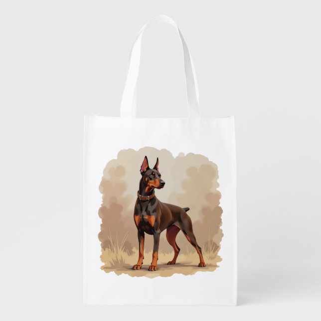 Red Rust Brown Doberman Pinscher Dog Grocery Bag (Front)
