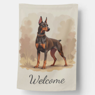 Red Rust Brown Doberman Pinscher Dog House Flag