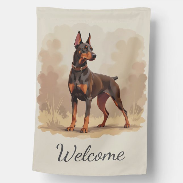 Red Rust Brown Doberman Pinscher Dog House Flag (Front)