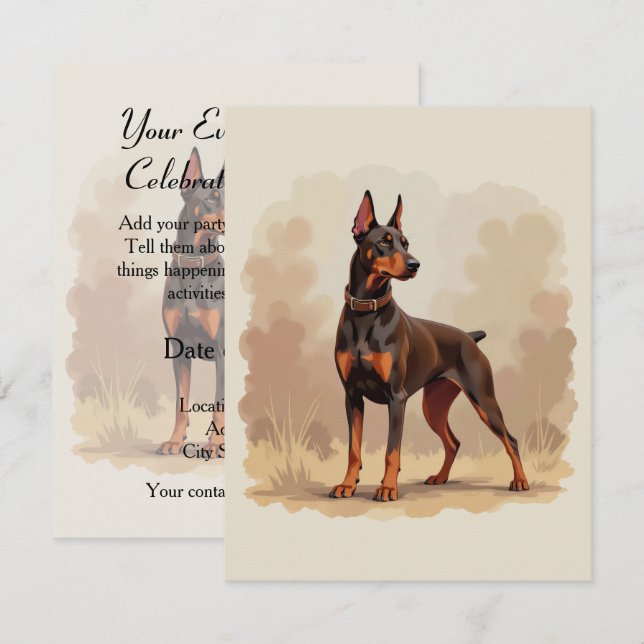 Red Rust Brown Doberman Pinscher Dog Invitation (Front/Back)
