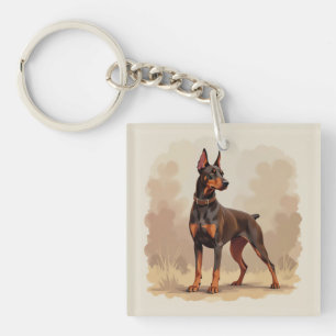 Red Rust Brown Doberman Pinscher Dog Keychain
