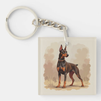 Red Rust Brown Doberman Pinscher Dog Keychain