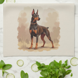 Red Rust Brown Doberman Pinscher Dog Kitchen Towel
