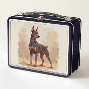 Red Rust Brown Doberman Pinscher Dog Metal Lunch Box