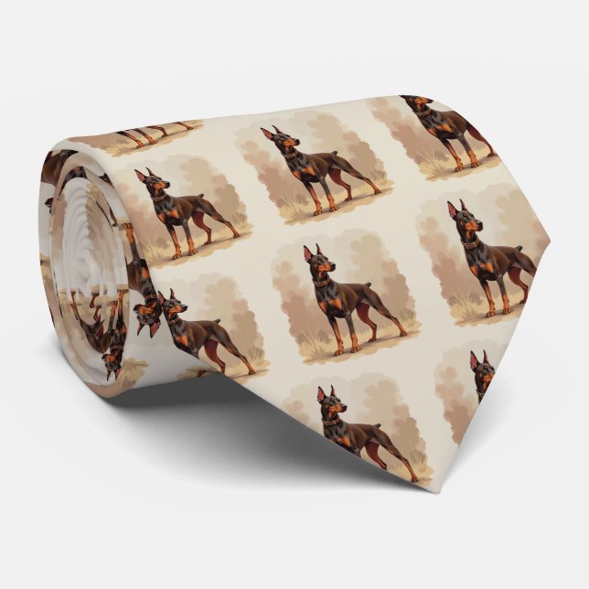 Red Rust Brown Doberman Pinscher Dog Neck Tie (Rolled)