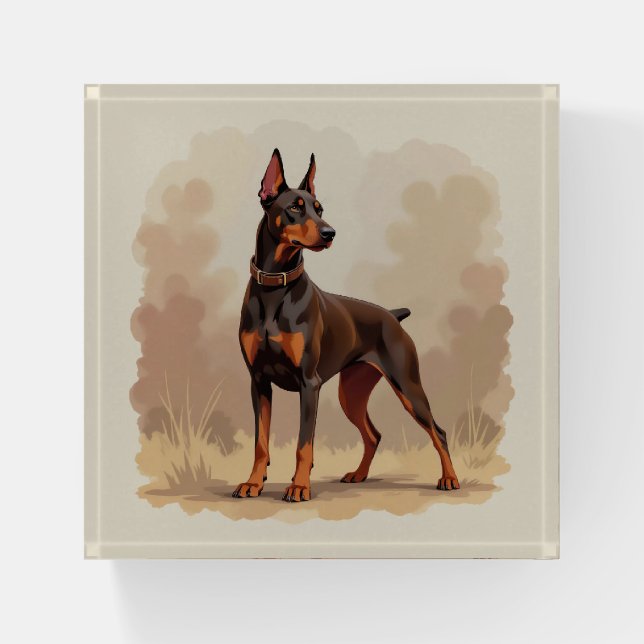 Red Rust Brown Doberman Pinscher Dog Paperweight (Front)