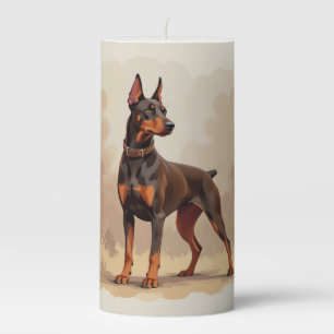 Red Rust Brown Doberman Pinscher Dog Pillar Candle