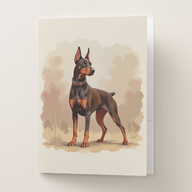 Red Rust Brown Doberman Pinscher Dog Pocket Folder (Front)
