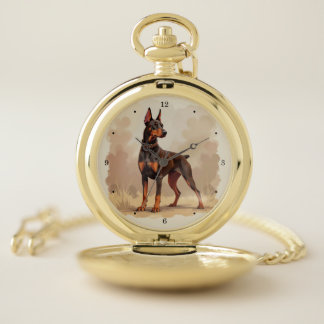 Red Rust Brown Doberman Pinscher Dog Pocket Watch