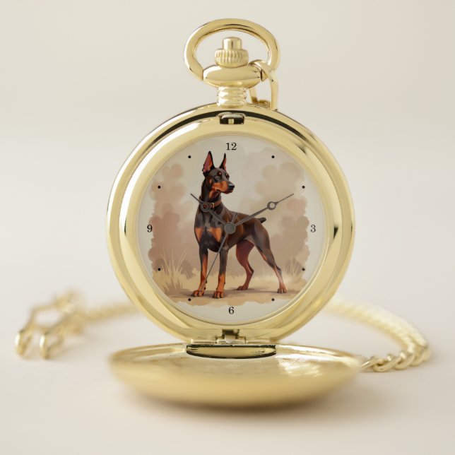 Red Rust Brown Doberman Pinscher Dog Pocket Watch (Inside)