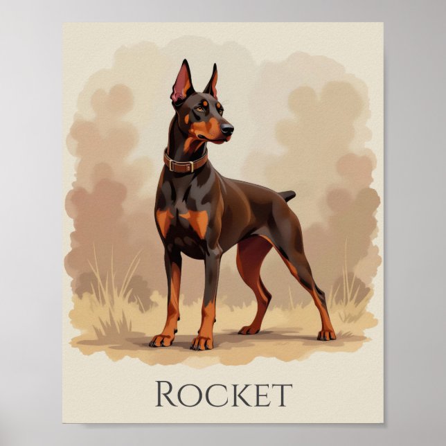 Red Rust Brown Doberman Pinscher Dog Poster (Front)