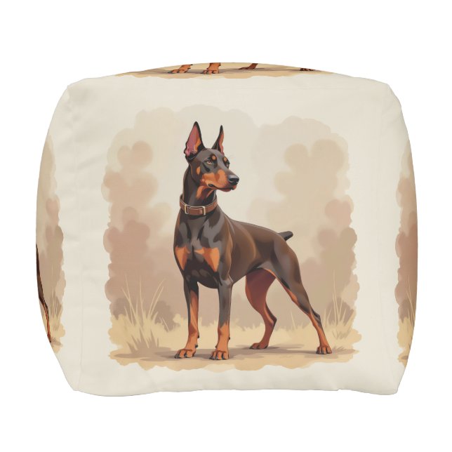 Red Rust Brown Doberman Pinscher Dog Pouf (Front)