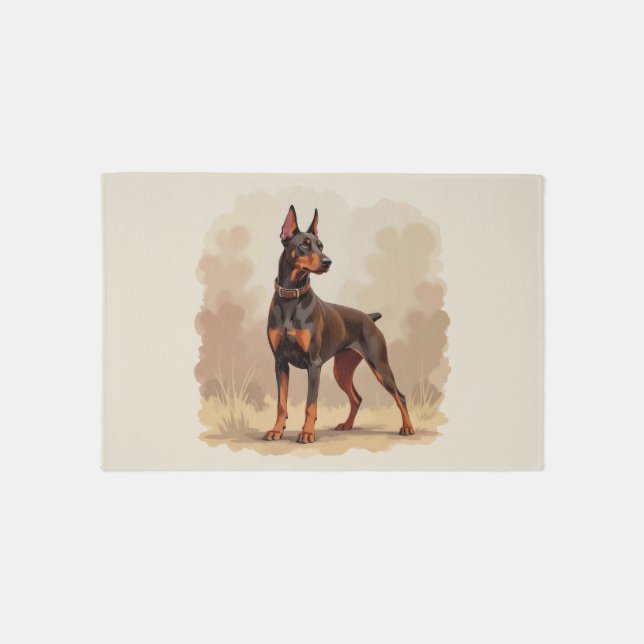 Red Rust Brown Doberman Pinscher Dog Rug (Front)