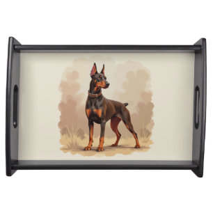 Red Rust Brown Doberman Pinscher Dog Serving Tray