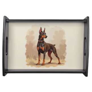 Red Rust Brown Doberman Pinscher Dog Serving Tray