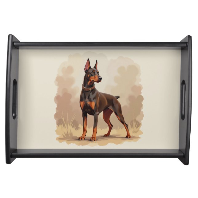 Red Rust Brown Doberman Pinscher Dog Serving Tray (Front)