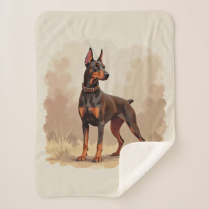 Red Rust Brown Doberman Pinscher Dog Sherpa Blanket