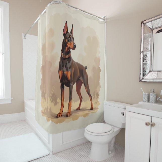 Red Rust Brown Doberman Pinscher Dog Shower Curtain (In Situ)