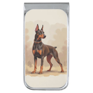 Red Rust Brown Doberman Pinscher Dog Silver Finish Money Clip