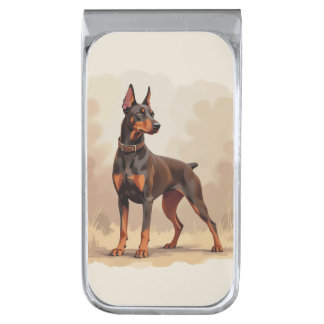 Red Rust Brown Doberman Pinscher Dog Silver Finish Money Clip