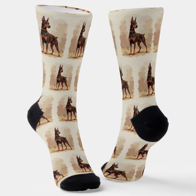 Red Rust Brown Doberman Pinscher Dog Socks (Angled)