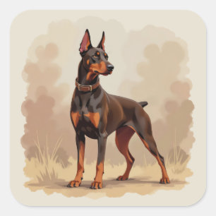 Red Rust Brown Doberman Pinscher Dog Square Sticker