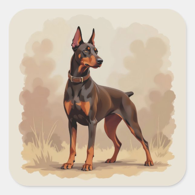 Red Rust Brown Doberman Pinscher Dog Square Sticker (Front)