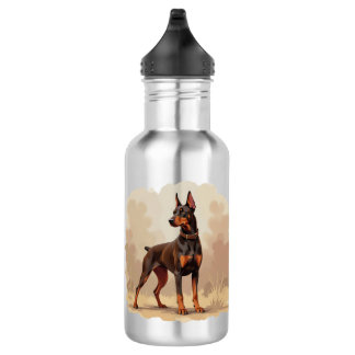 Red Rust Brown Doberman Pinscher Dog Stainless Steel Water Bottle