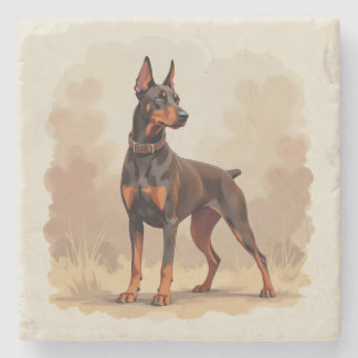 Red Rust Brown Doberman Pinscher Dog Stone Coaster