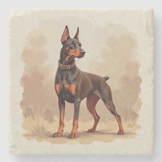 Red Rust Brown Doberman Pinscher Dog Stone Coaster (Front)